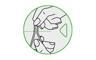Ein graues Icon mit grünem Rand, das zeigt, wie die Pipettenspitze bei Frontline Combo zur Anwendung abgeknickt werden sollte.