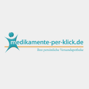 Das Logo der Versandapotheke medikamente-per-klick mit Jetzt kaufen-Aufforderung.