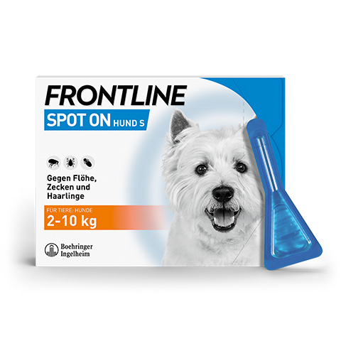 Das Packungsbild von Frontline Spot On Hund S mit Pipette.