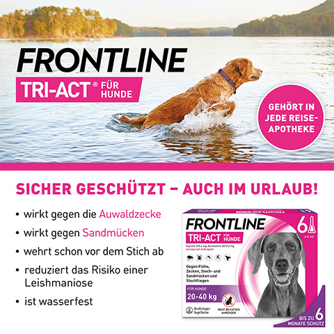 Frontline Tri-Act als Zeckenschutz auf Reisen für Hunde